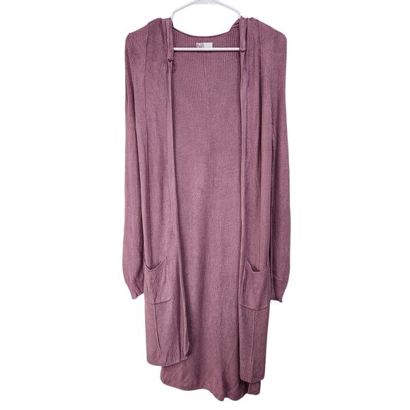 So Long Sleeve Open Front Long Cardigan Mauve Pink Hooded Side Slit Size Small - Picture 1 of 10